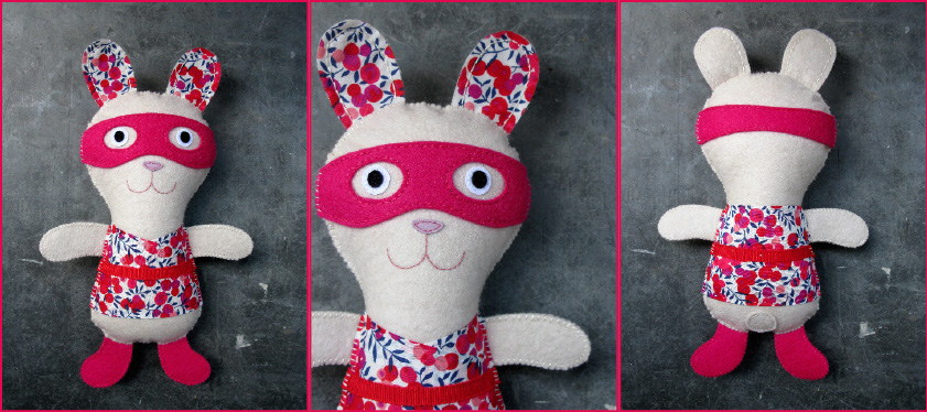 doudou super-lapin Kolinosté, fait main, made in Paris
