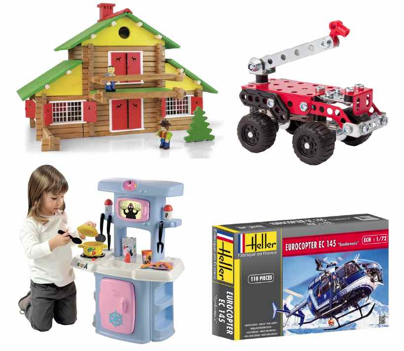 Chalet Jeujura, camion Meccano, cuisine Ecoiffier et maquette Heller. © LFH