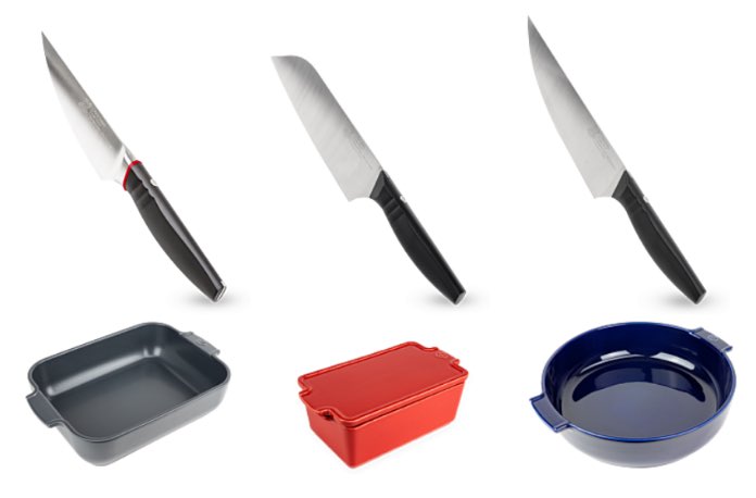 Couteaux Peugeot Saveurs, fabriqués à Thiers, et plats fabriqués en Bretagne.
