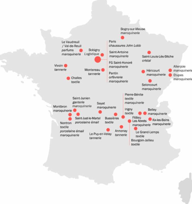 Le groupe Hermès dispose d'une grosse vingtaine d'ateliers de fabrication dans l'Hexagone.