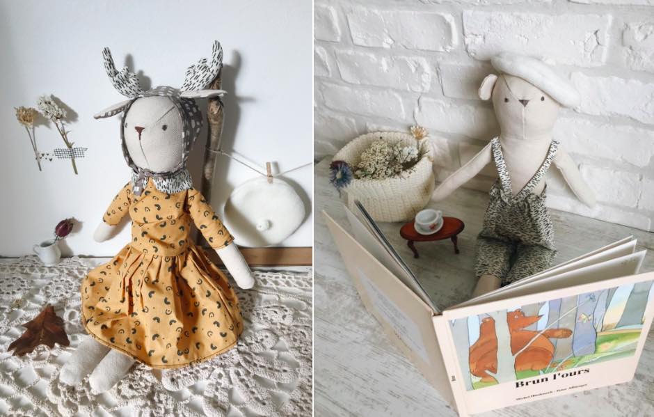 Les poupées-doudous de Luna Room sont fabriquées en France, dans du coton biologique. Leurs vêtement également.