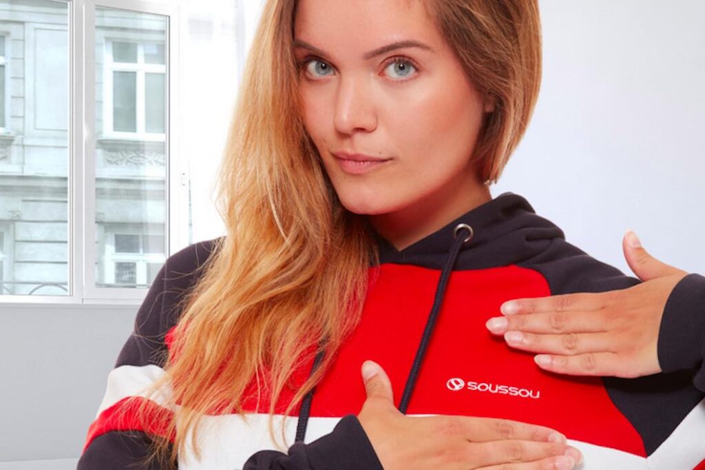 Sweat-shirt à capuche conçu et designé en France, par Soussou Sportswear, puis fabriqué au Portugal.
